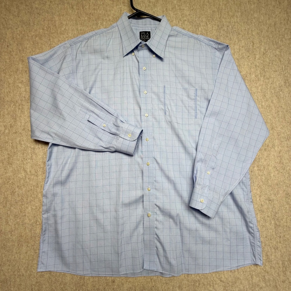 Jos. A. Bank Button Down Shirt Mens 18 35 Blue Windowpane Traveler Wrinkle Free
